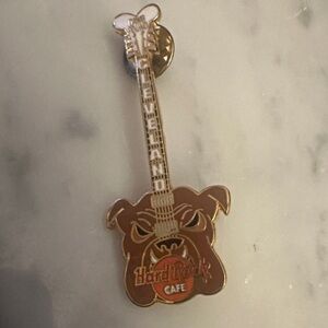Hard Rock Cafe Cleveland Pin Dawg Pound Bulldog Guitar Brown Orange Logo